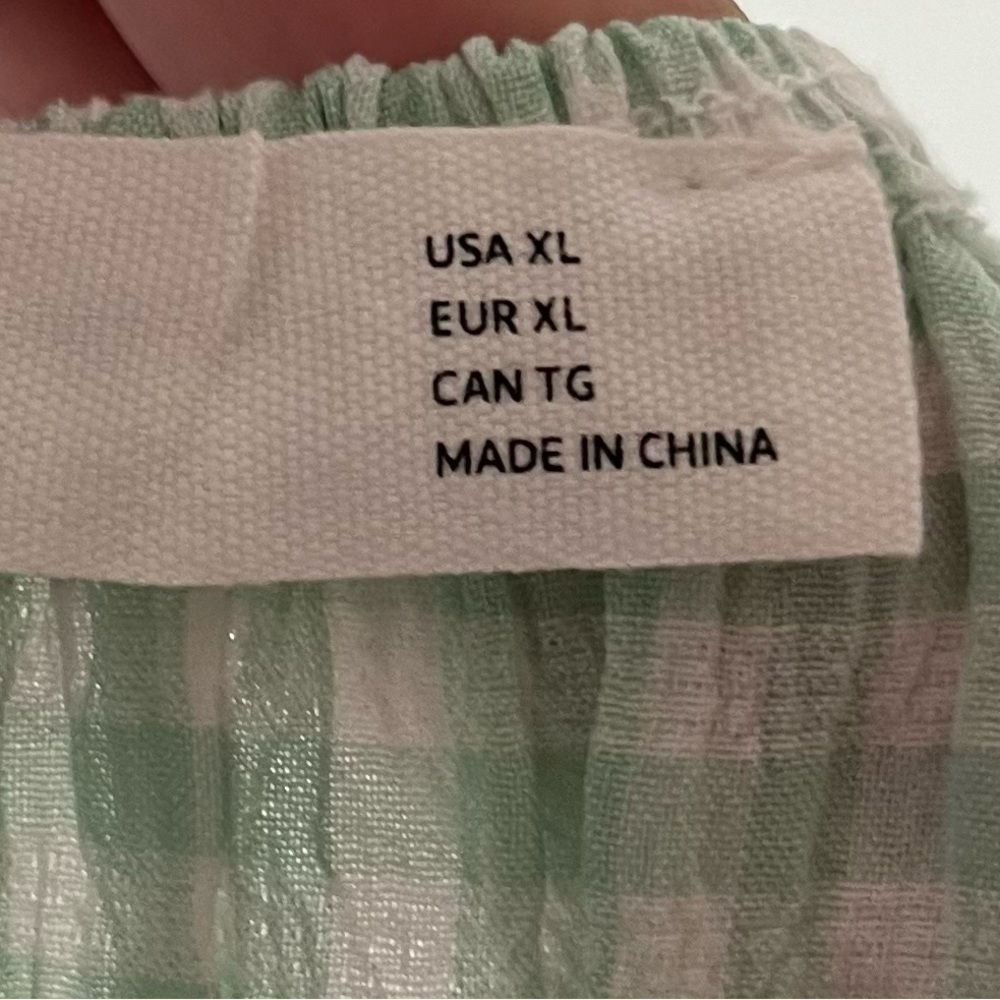 Elodie / Anthropologie Women's Checkered Ruffle Sleeves Crop Top Green Size XL - Picture 4 of 6